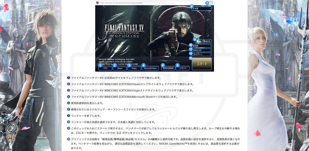 「FINAL FANTASY15 (FF15) WINDOWS EDITION PC」ベンチマーク