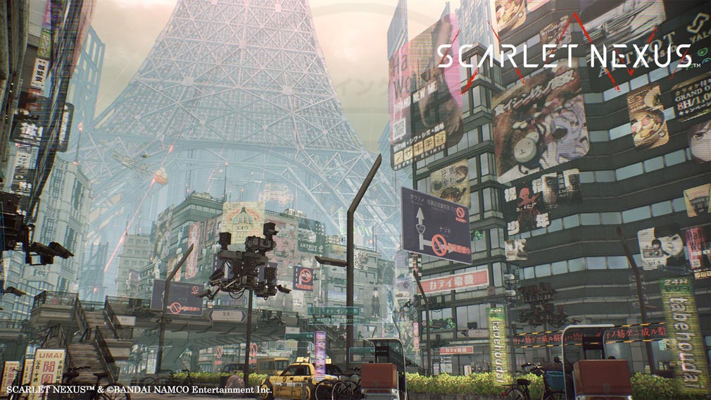 SCARLET NEXUS(スカーレットネクサス)　多数のビジョン広告が街を彩る『スオウ京』スクリーンショット