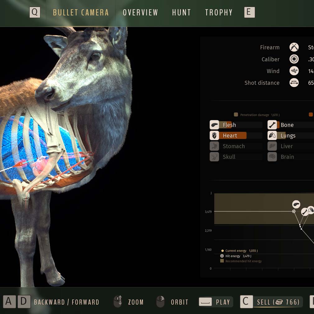 Way of the Hunter（ウェイオブザハンター）　弾道を分析するスクリーンショット