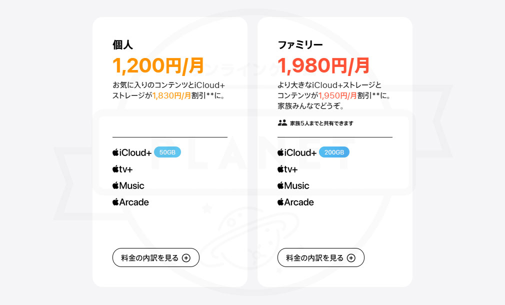 Apple One　個人プランとファミリープラン料金比較紹介イメージ