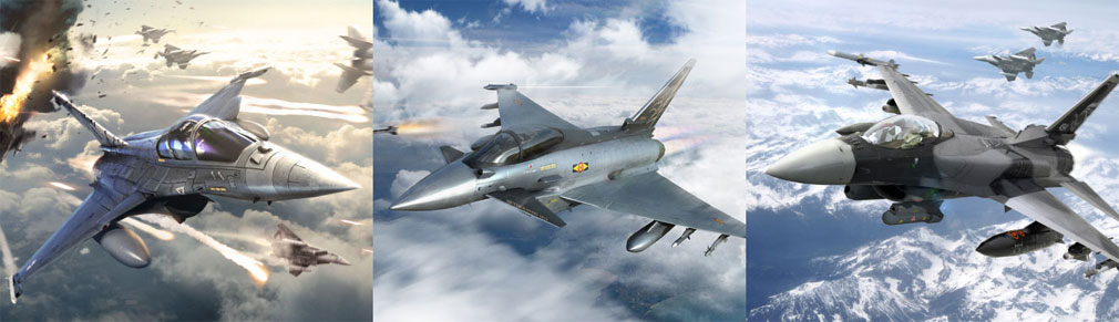 ガンシップ・バトル：クリプト・コンフリクト　戦闘機『RF-M』『EF2000』『デザートF-16FF』紹介イメージ