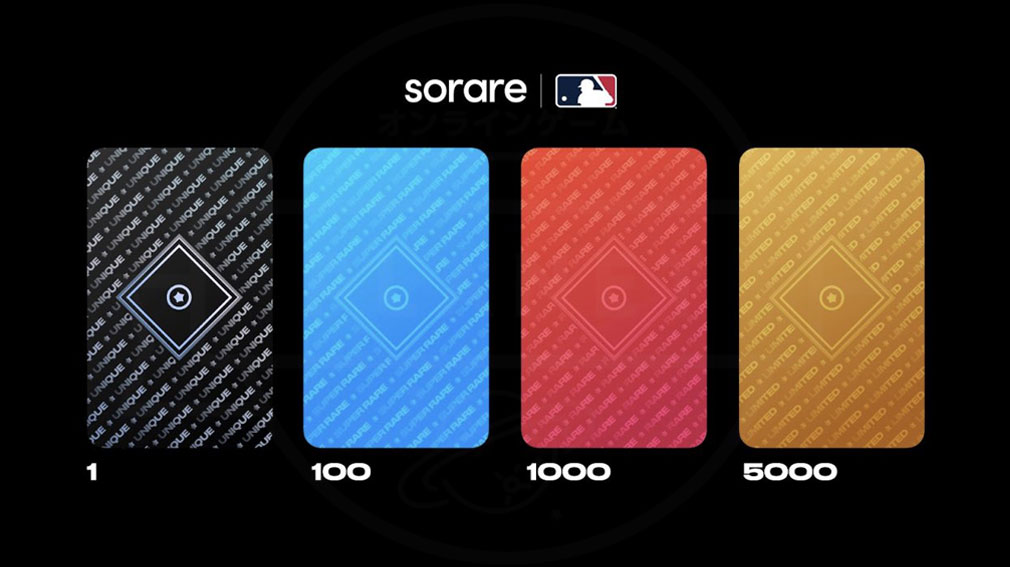 Sorare MLB（ソラーレMLB）　1枚のユニークカード、100枚のスーパーレア、1,000枚のレア、5,000枚のリミテッドカード紹介イメージ
