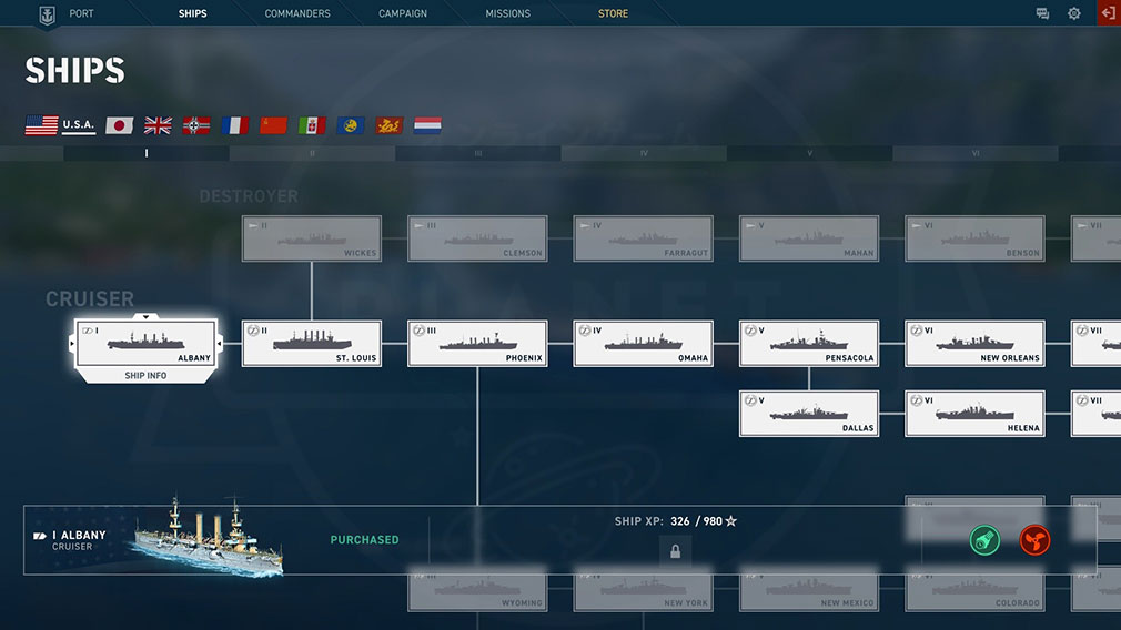 World of Warships Legends/ワールドオブウォーシップスレジェンズ（WoWsL）　戦艦強化ツリースクリーンショット