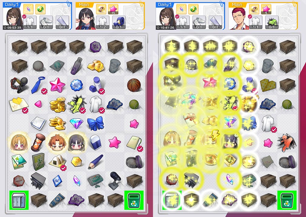 マージパズルの例「ようこそ実力至上主義の教室へ マージパズル特別試験」ゲーム画面スクリーンショット