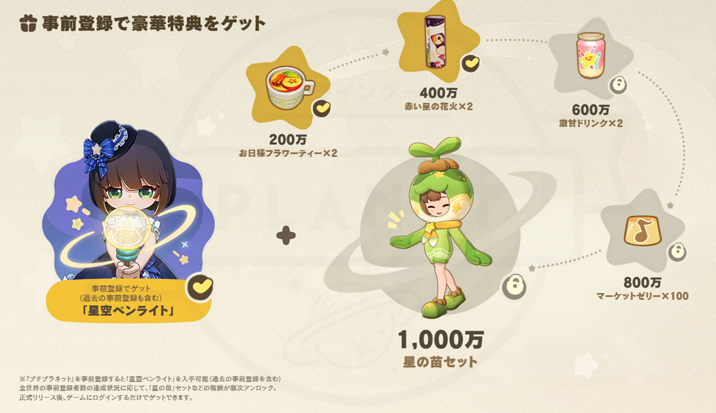 プチプラネット 事前登録特典紹介イメージ