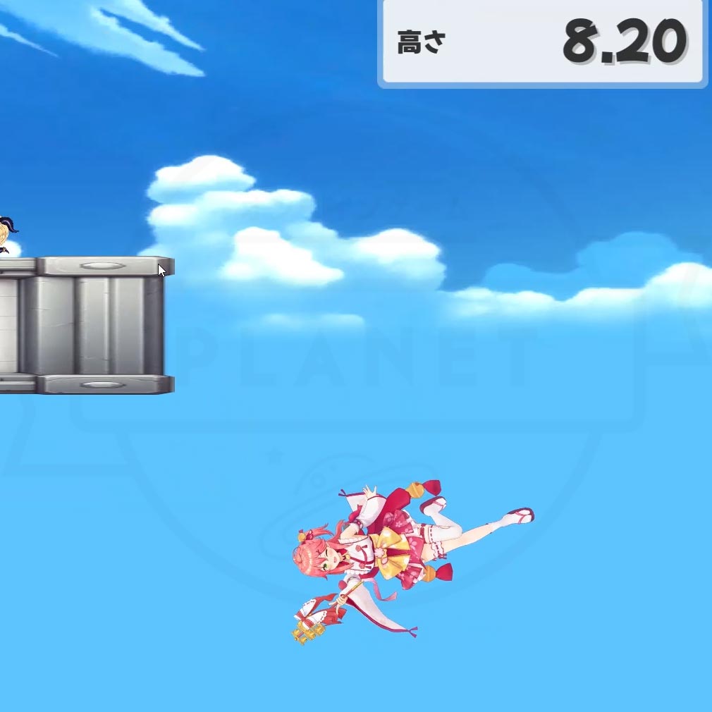 ホロライブタワーバトル 土台から落ちてゲームオーバーになってしまうスクリーンショット