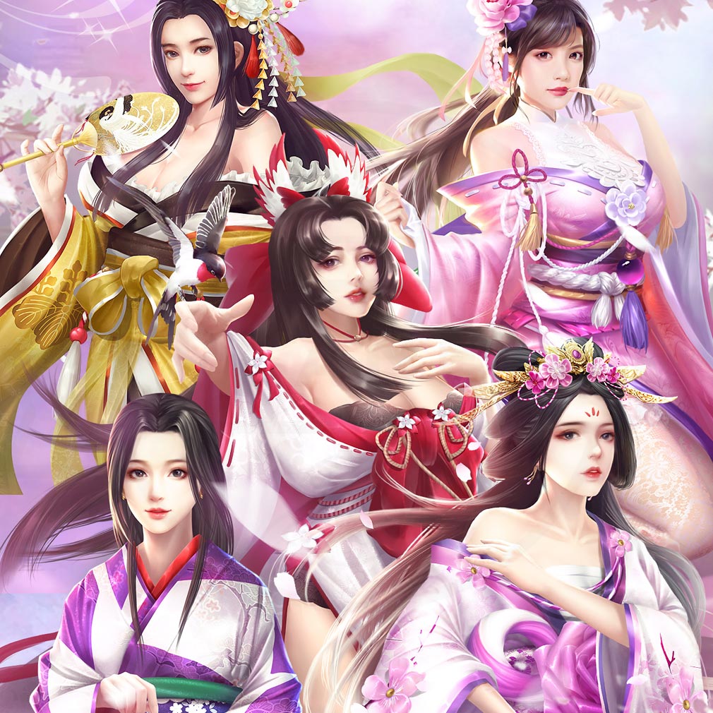 成り上がり 華と武の戦国（ナリセン）　多くの美女たちが登場するスクリーンショット