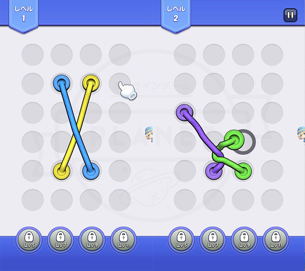 くるくるロープ　重なっていたり、絡んでいたりするロープが表示されているステージスクリーンショット