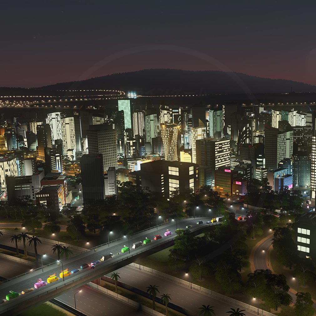 Cities Skylines（シティーズ：スカイライン）　夜間も周り続ける都市スクリーンショット