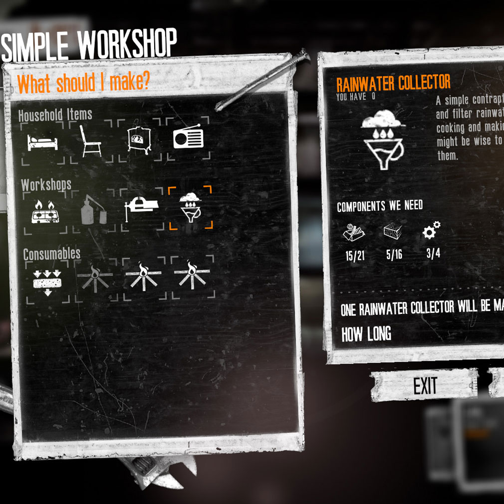 This War of Mine(ディスウォーオブマイン) 何を製作するか選択するスクリーンショット