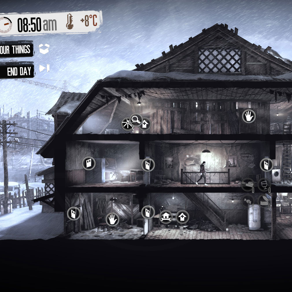 This War of Mine(ディスウォーオブマイン) 時間を見計らって街を探索するスクリーンショット