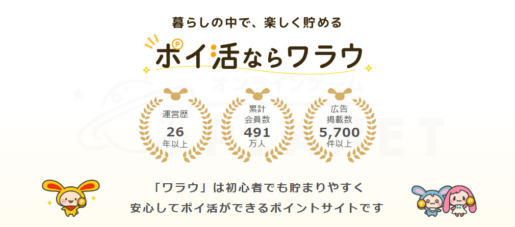 ワラウ（warau）　運営歴、累計会員数、広告数紹介イメージ