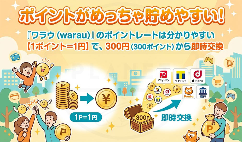 ワラウ（warau）　ポイントがめっちゃ貯めやすい紹介イメージ