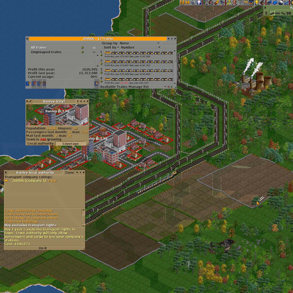 OpenTTD　ビジネスシミュレーションスクリーンショット