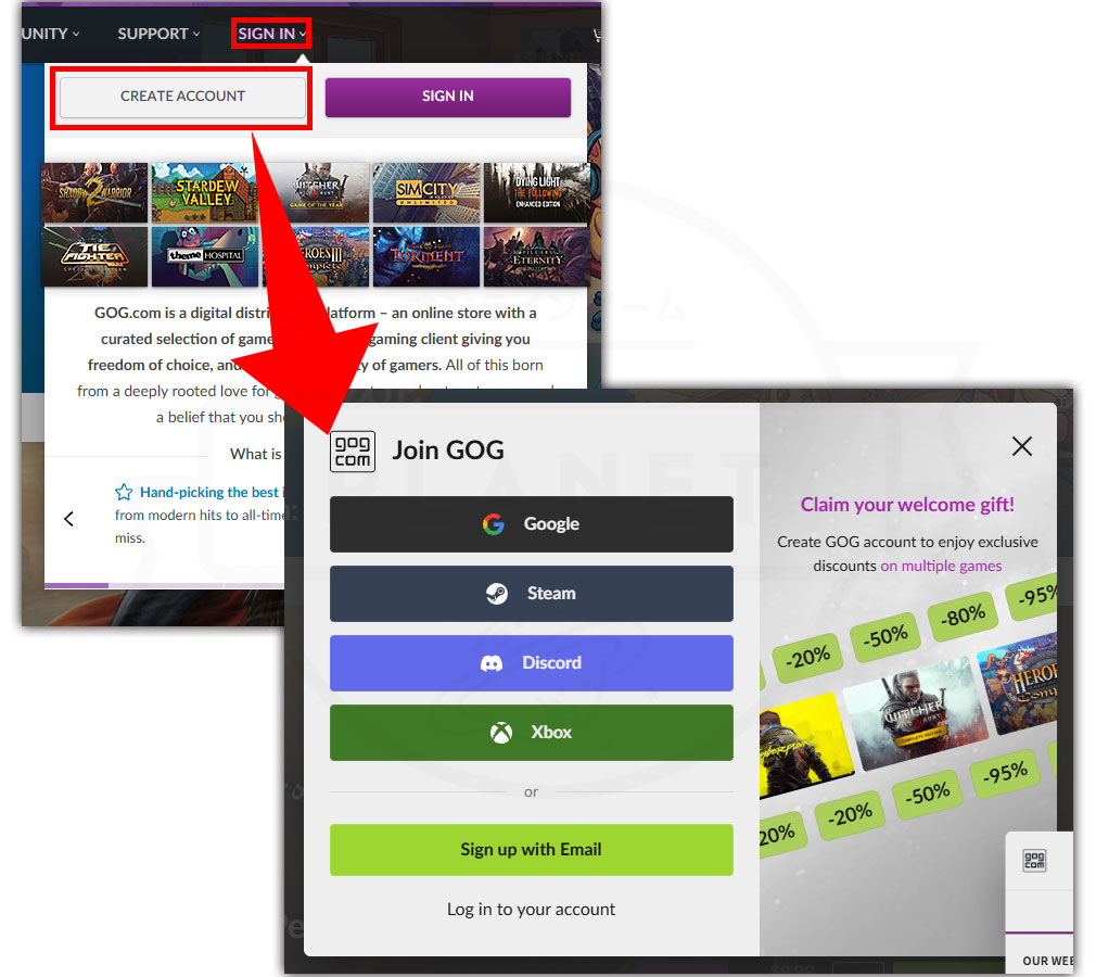 GOG.com　会員登録方法スクリーンショット