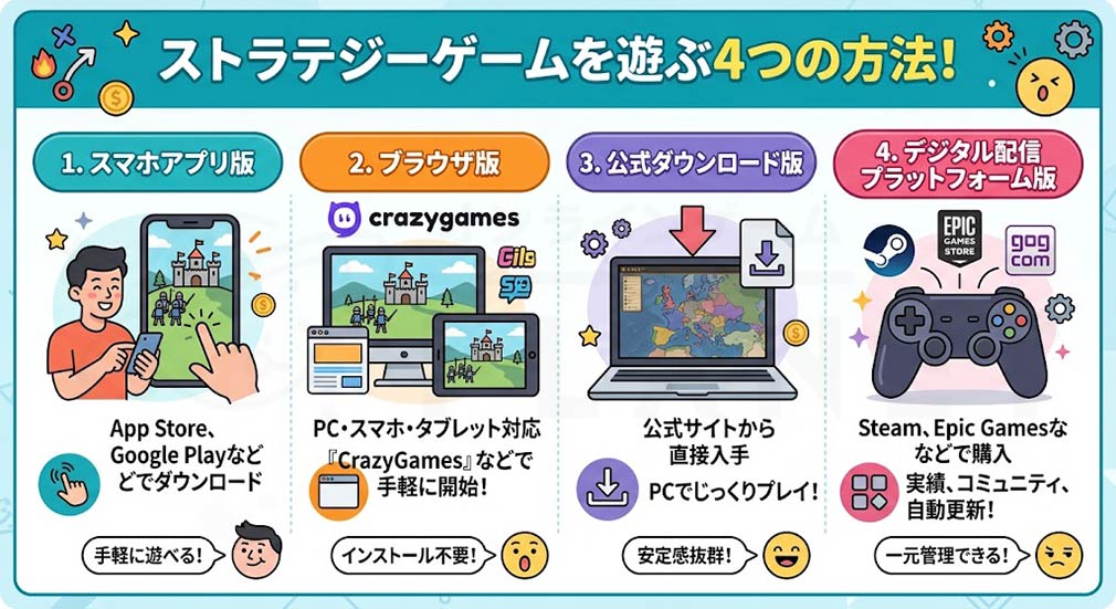 ストラテジーゲームを遊ぶ方法紹介イメージ